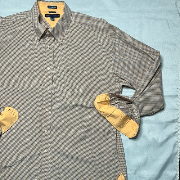 Tommy Hilfiger Men's Orange/Blue Patterned Button Down Shirt - Picture 5 of 9